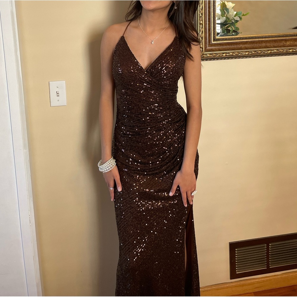 Elegant Brown Sequin prom Dress